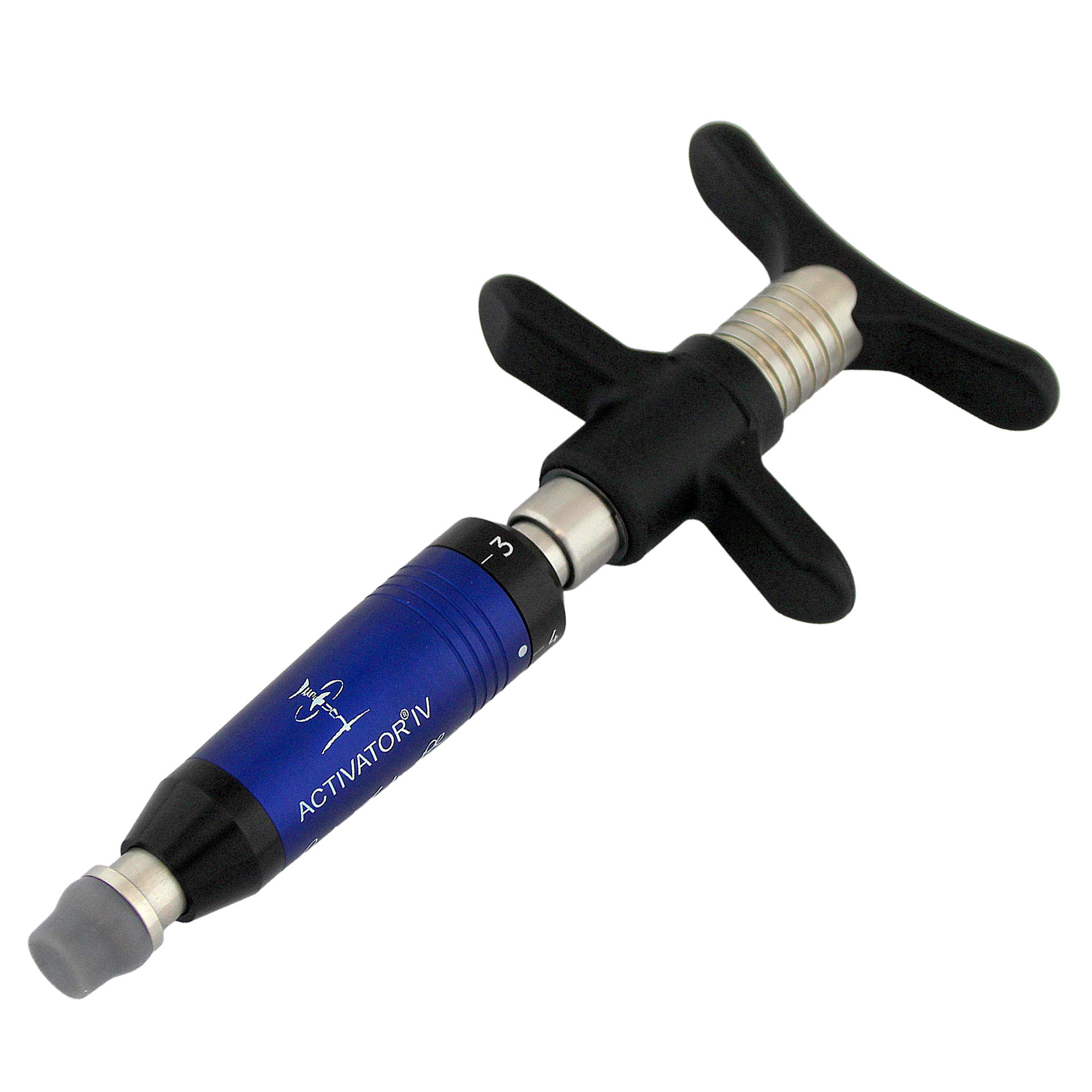 Activator IV in Blau mit ergonomischem Griff für kleinere Hände und einstellbarer Intensität, chiropraktisches Justierungsinstrument